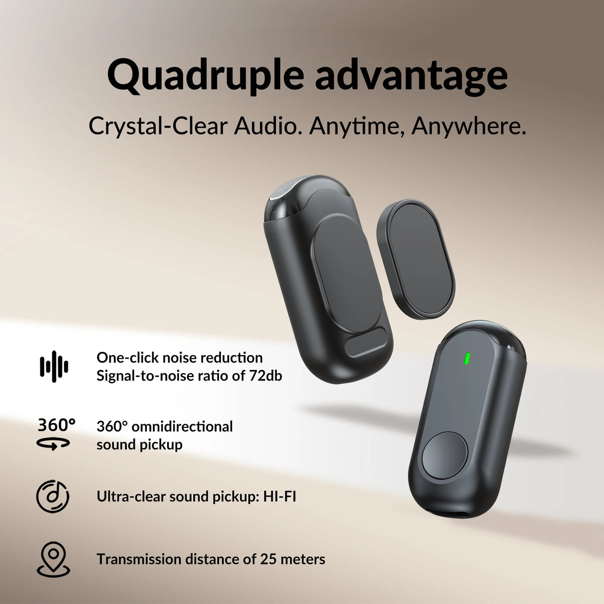 Mini Wireless Lavalier Microphone With AI Noise Reduction For iOS/Android Phone Laptop Clip Magnetic Vlog Audio Video Recording Zpaxo