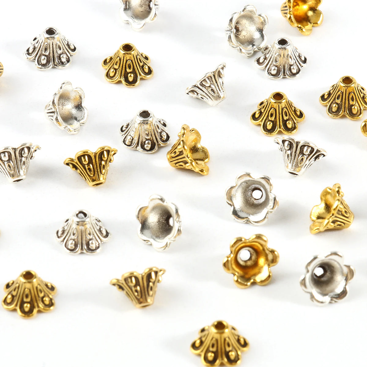Tibetan Antique Flower Bead End Caps Gold Silver 9x5mm 50pcs