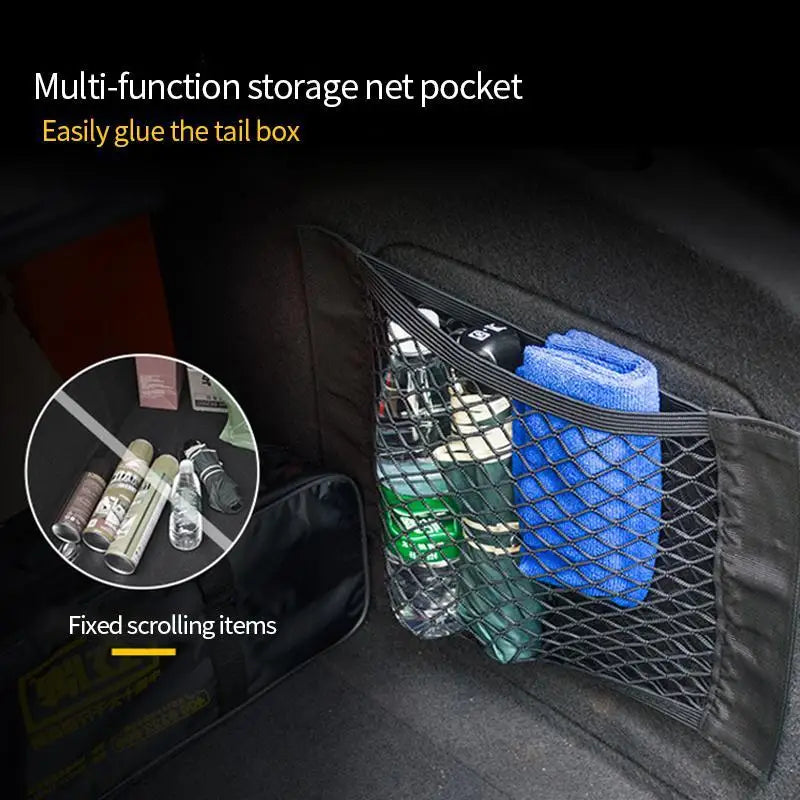 Car Back Rear Trunk Storage Net Seat Elastic String Magic Sticker Zpaxo