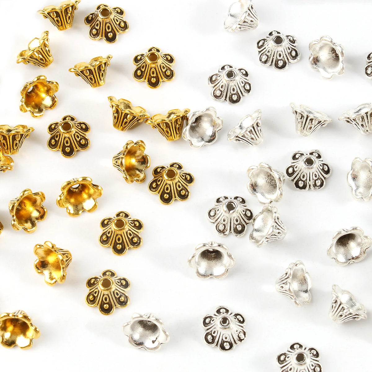 Tibetan Antique Flower Bead End Caps Gold Silver 9x5mm 50pcs