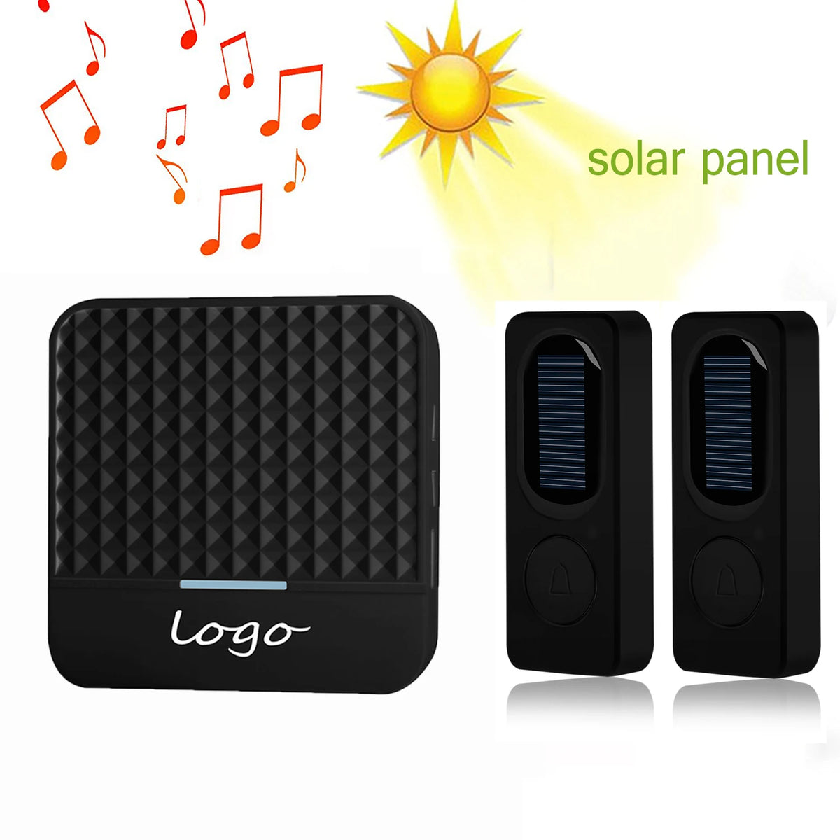 Wireless Solar Power Charging Doorbell Home Door Bell IP65 Waterproof 200-300M Bell Chime Outdoor Doorbell Zpaxo 2 transmitters black EU