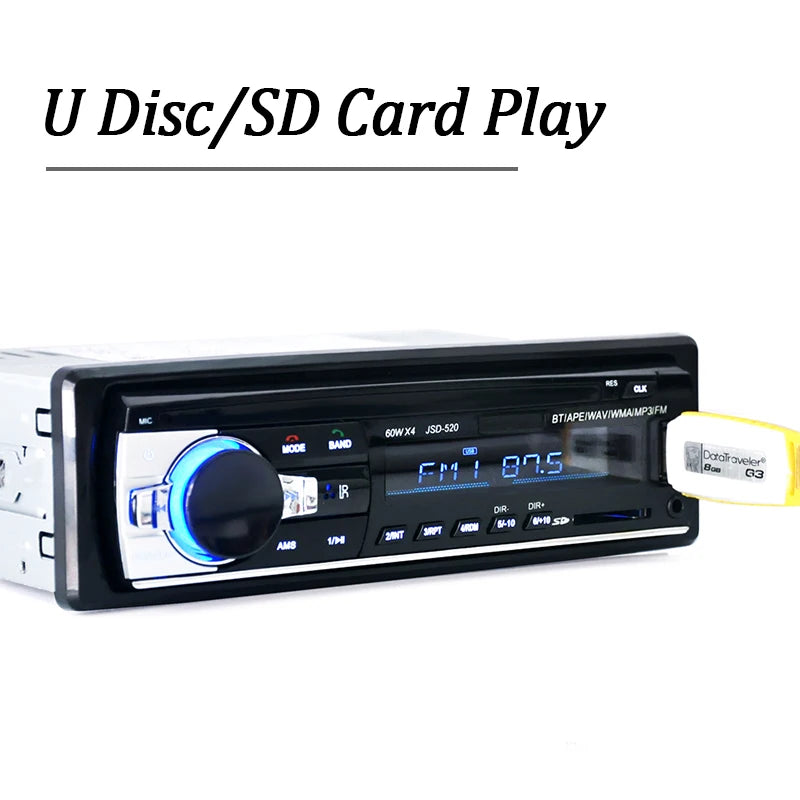 Car Radio Autoradio 1 Din Bluetooth 12V Audio Player Mp3 60Wx4 FM Zpaxo