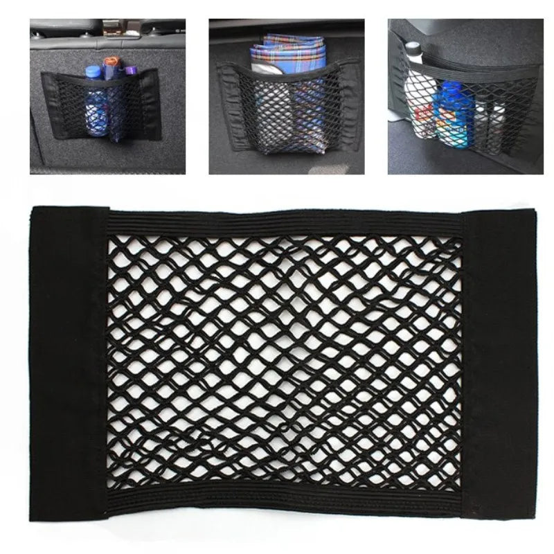 Car Back Rear Trunk Storage Net Seat Elastic String Magic Sticker Zpaxo