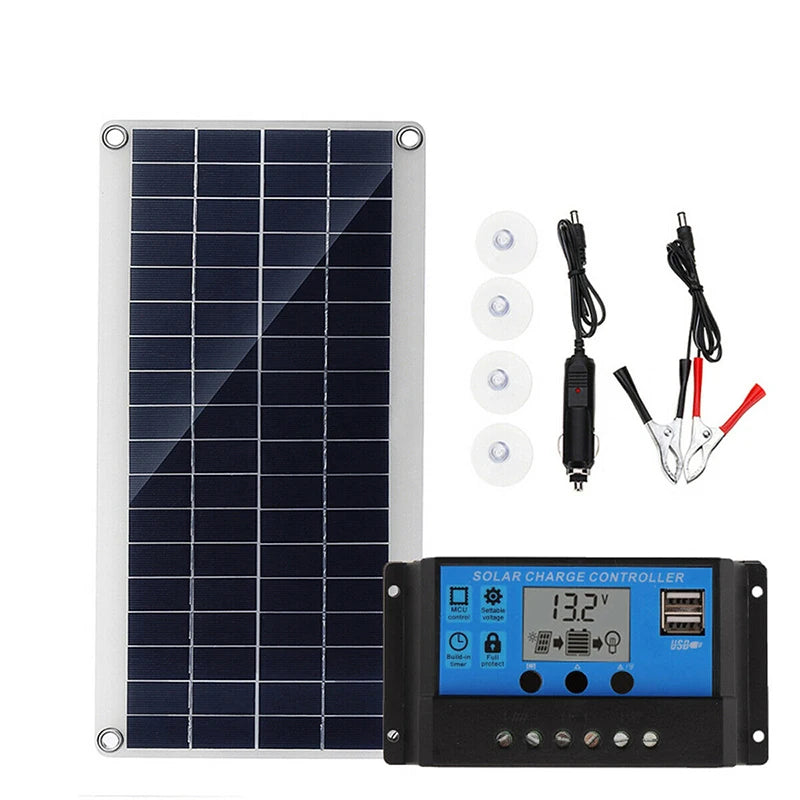 Solar Panel Set 30W Kit Controller Portable USB Generator System 12V 24V Electric Energy Power Charger Camping Board 10/20/30A Zpaxo