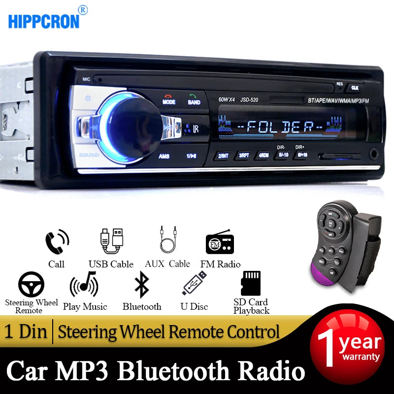 Car Radio Autoradio 1 Din Bluetooth 12V Audio Player Mp3 60Wx4 FM Zpaxo