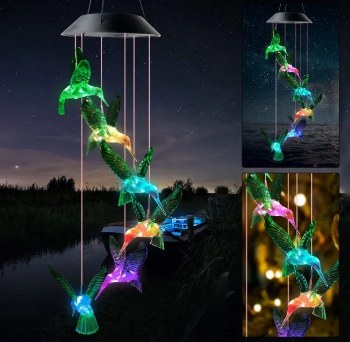 Solar Wind Chime Lights 6 Hummingbird Butterfly Wishing Bottle Zpaxo Hummingbird-1 Black Shell China Mainland