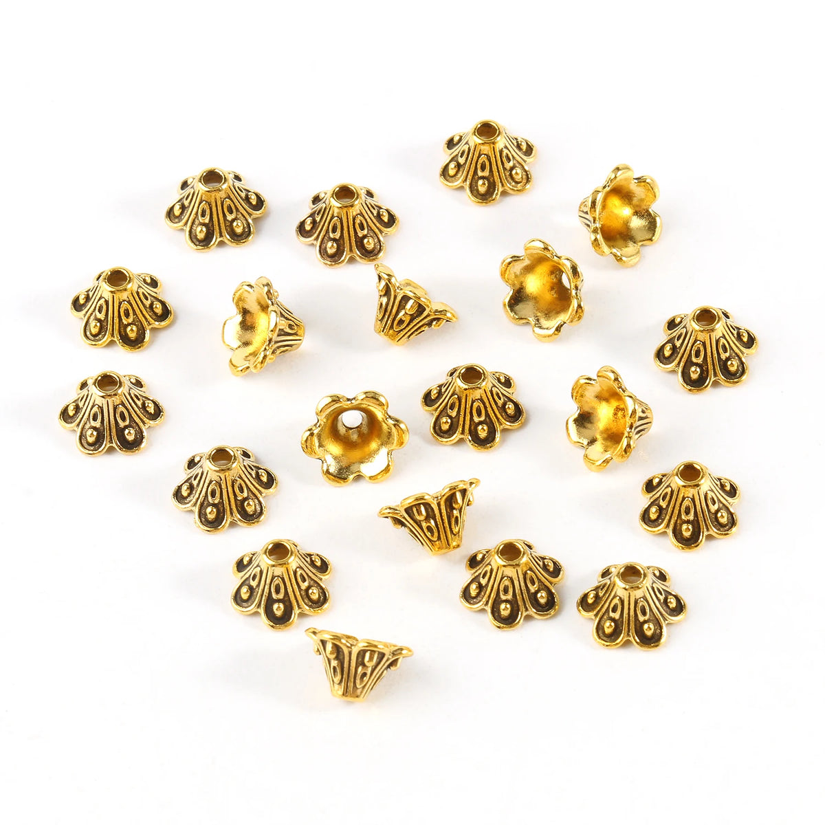 Tibetan Antique Flower Bead End Caps Gold Silver 9x5mm 50pcs