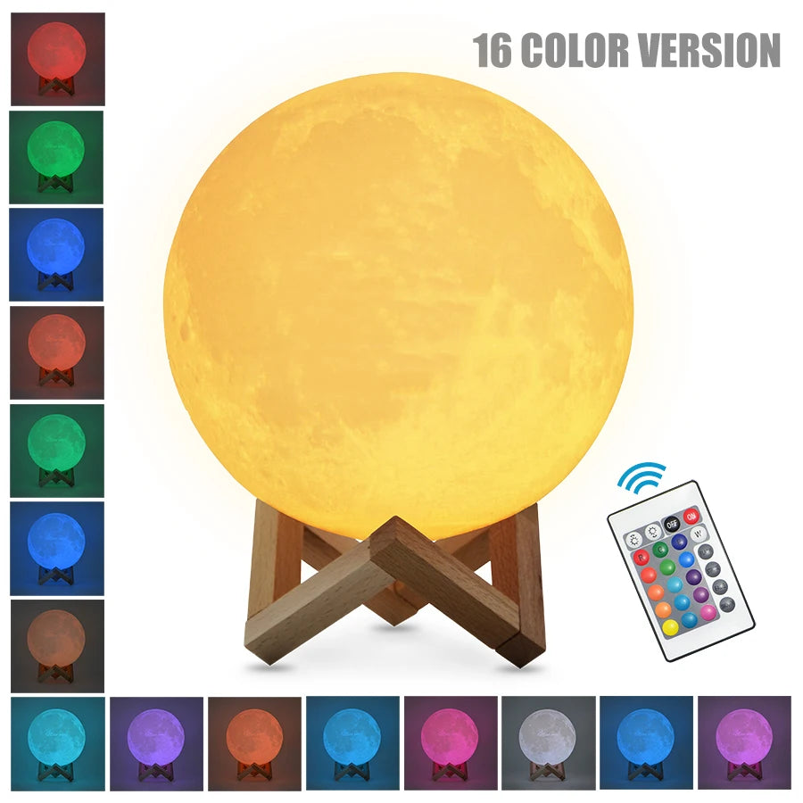 Dropship 3D Print Rechargeable Moon Lamp LED Night Light Creative Touch Switch Moon Light For Bedroom Decoration Birthday Gift Zpaxo