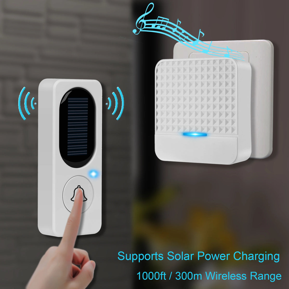 Wireless Solar Power Charging Doorbell Home Door Bell IP65 Waterproof 200-300M Bell Chime Outdoor Doorbell Zpaxo