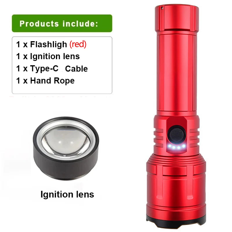 Flashlight Lighter Power Bank Rechargeable Zoomable 5 Mode Bright Zpaxo Red-NO Battery