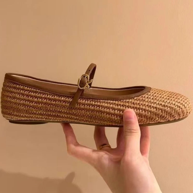 Spring Summer 2025 Shoes Weaving Hollow Out Design Sandals Square Toe Zpaxo Brown 35