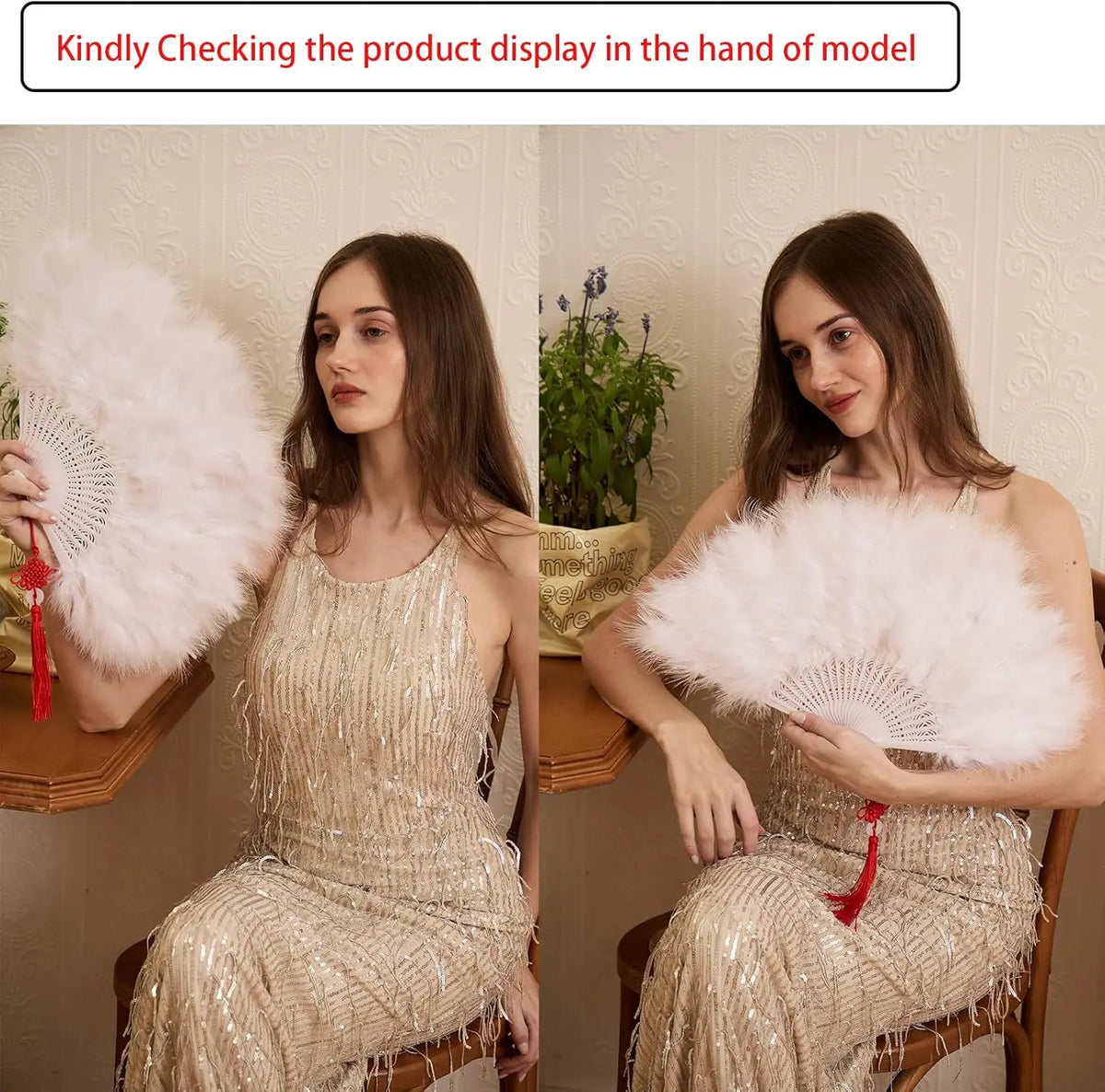 Handheld Feather Fan Flapper Hand Costume Party Dancing-WHITE Bridal Zpaxo