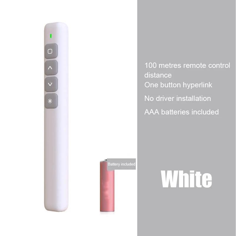 Wireless Presenter Remote Control 2.4G RF USB Projector Page Turning Pen For PPT Powerpoint Presentation Pointer Slide Advancer Zpaxo White
