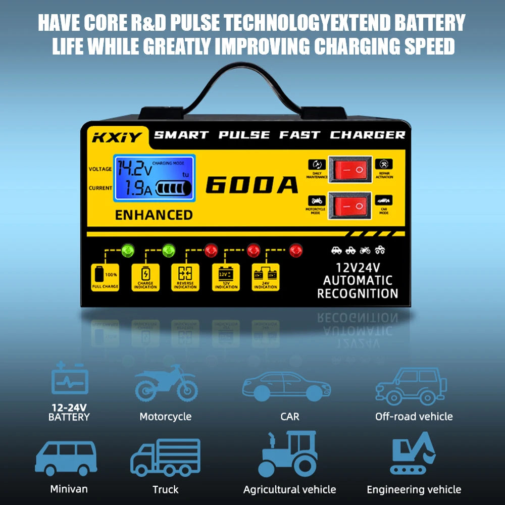 Car Battery Charger 12V 24V 600A Digital LCD Display Automatic Stop Zpaxo