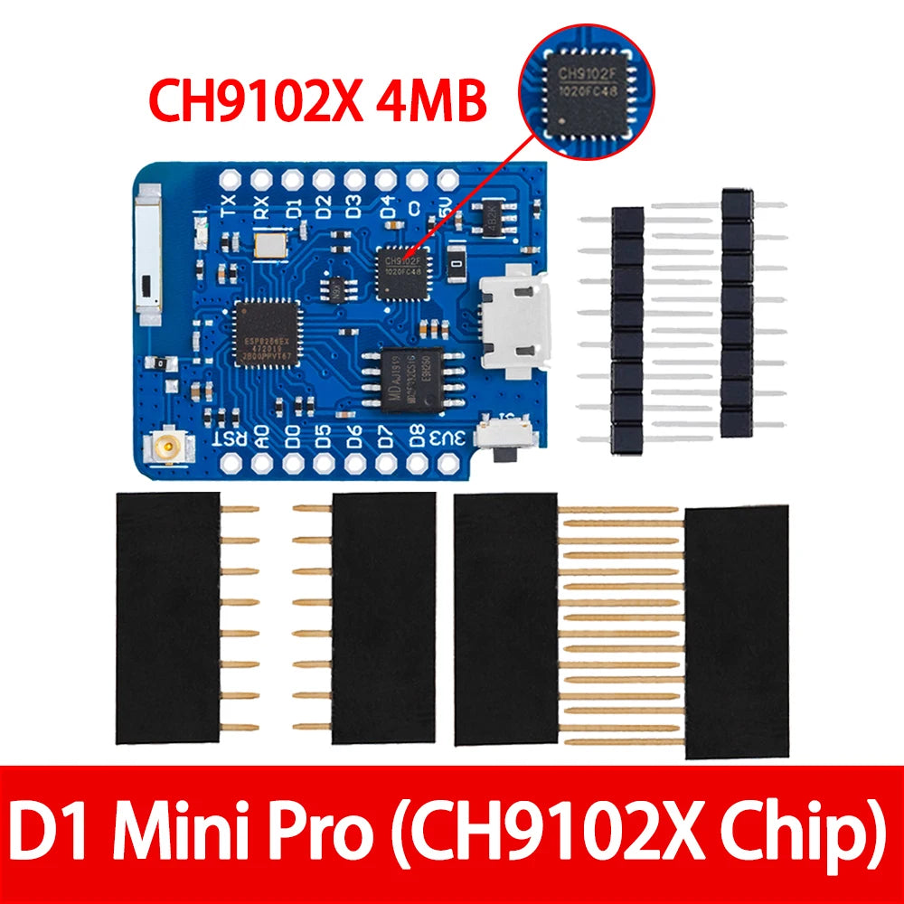for WEMOS D1 Mini Pro – ESP8266 NodeMCU WiFi Development Board with 4MB/16MB Flash, External Antenna CP2104 USB Zpaxo CH9102X 4M