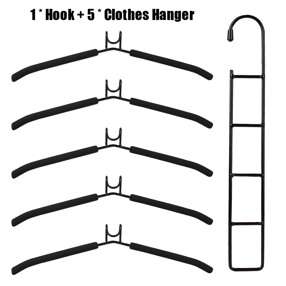 5 Layer Mounted Hanger Household One-piece Clothes Detachable Storage Zpaxo black