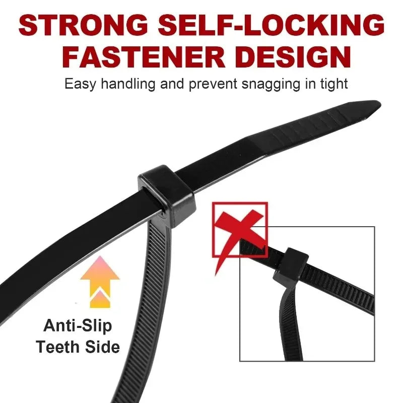 Black Cable Ties Nylon Adjustable Self-locking Fastening Rings Zip Tie Cable Wires Fixing Ties for Home Offices Industrial Zpaxo