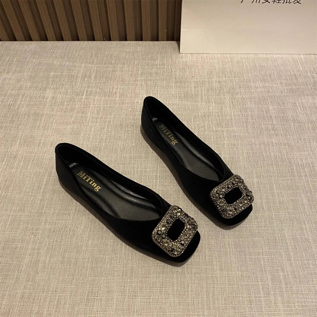 Flat Shoes for Women Spring Autumn 2025 New Rhinestone Square Toe Shallow Mouth Loafers Ladies Shoes Big Size 42 43 44 Zpaxo Black 39