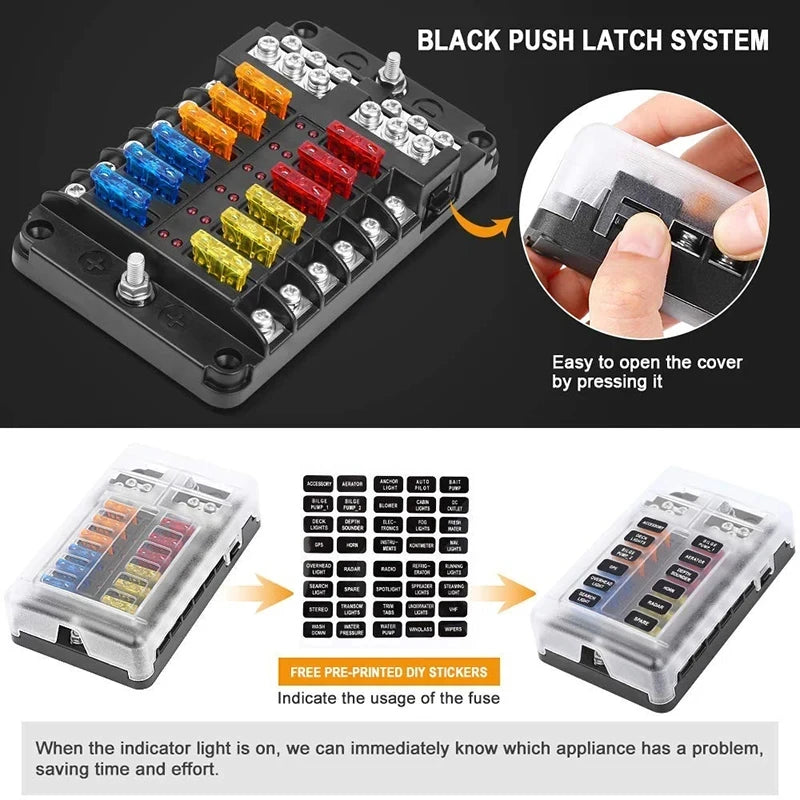 Positive Negative Anodes Fuse Block Box Transparent Cover Holder LED Zpaxo