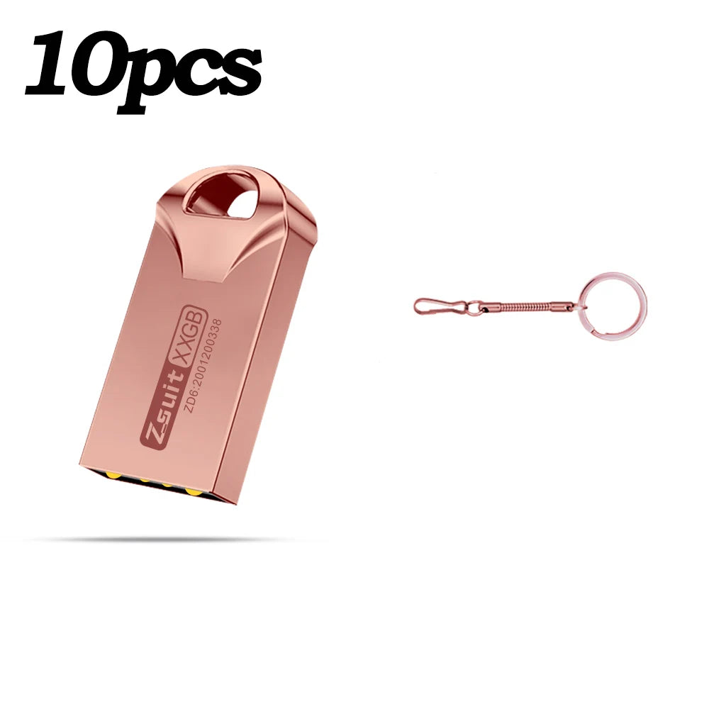 Zsuit 10pcs Waterproof Metal USB Flash Drive 64GB Pendrive Flash Disk 128G Usb 3.0 Memory Stick USB 2.0 Free Logo Mini U Disk Zpaxo 64 GB Pink
