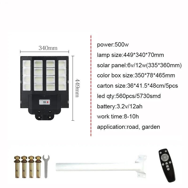 Outdoor Solar Street Lights Sensor Waterproof IP66 Dusk Dawn LED Zpaxo 1000W-Black China Mainland