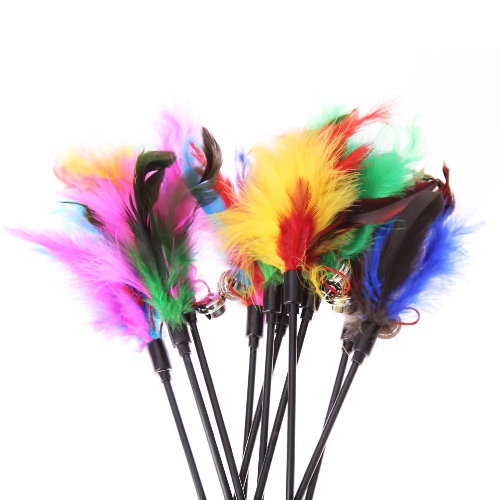 Interactive Funny Cat Stick Colorful Feather Game Wand Exquisite Zpaxo