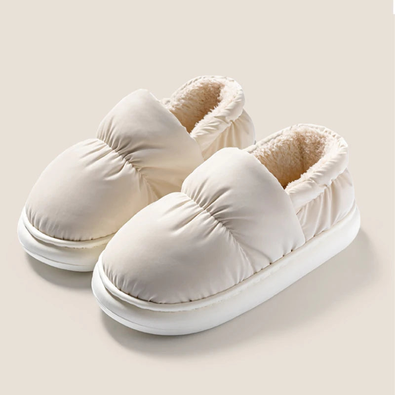 Package Slippers Women's Winter Indoor Non-slip Plush Fleece Lined Zpaxo Beige 44-45