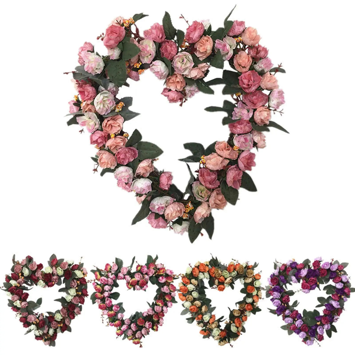 Heart-shaped Rose Wreath Artificial Wall Hanging Knocker Welcome Zpaxo