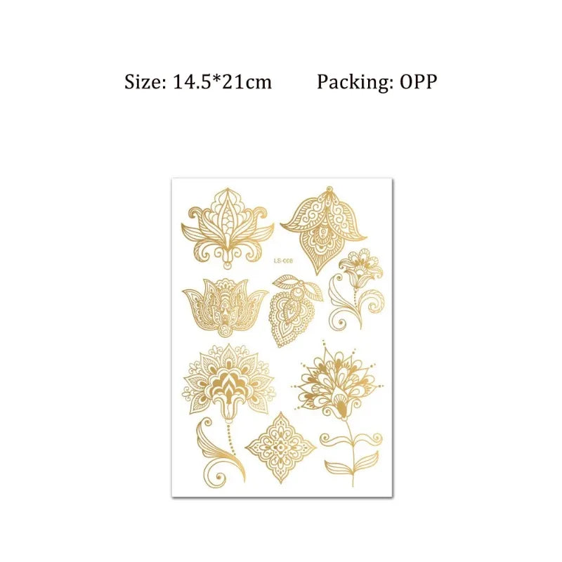 Waterproof Temporary Tattoo Stickers – Floral Mandala Henna Gold