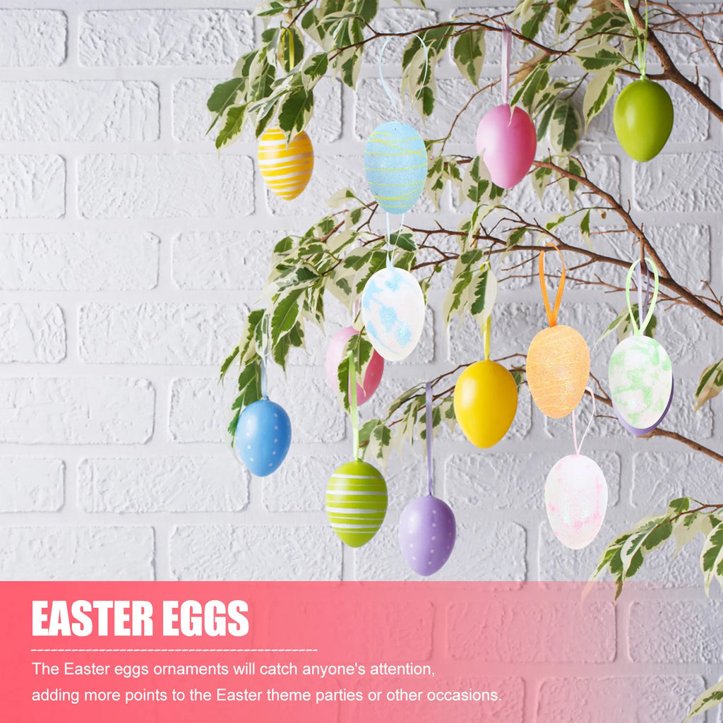 Easter Egg Ornaments Hand-painted Decorative Hanging Eggs Tree Decor Zpaxo