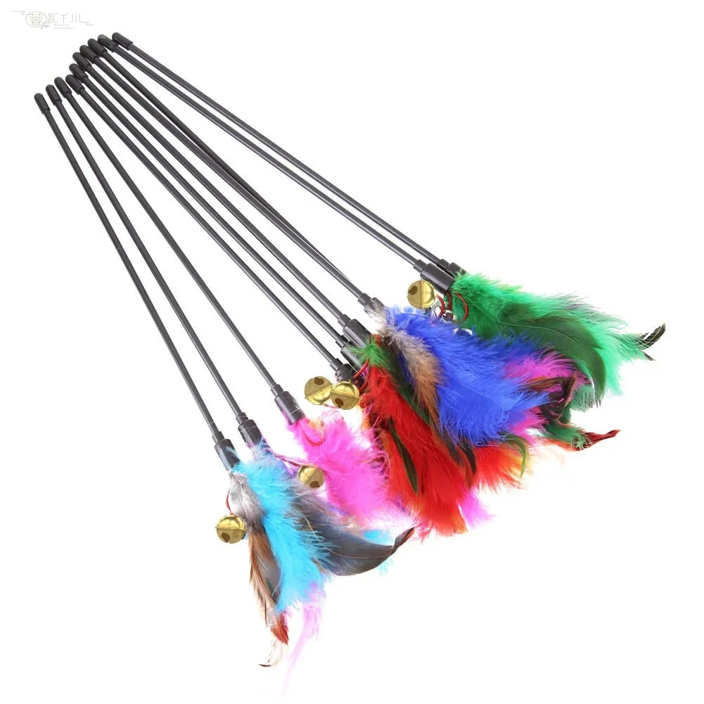 Cat Interactive Wand Colorful Feather Chicken Stick Bell Portable Zpaxo