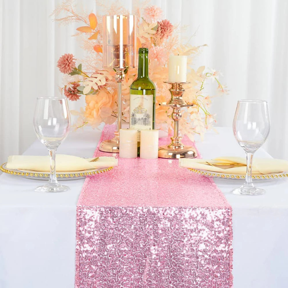 Sequin Table Runner 30*180cm Glitter Table Runner for Wedding Party Birthday Bnaquet Hotel Home Table Table Zpaxo Pink