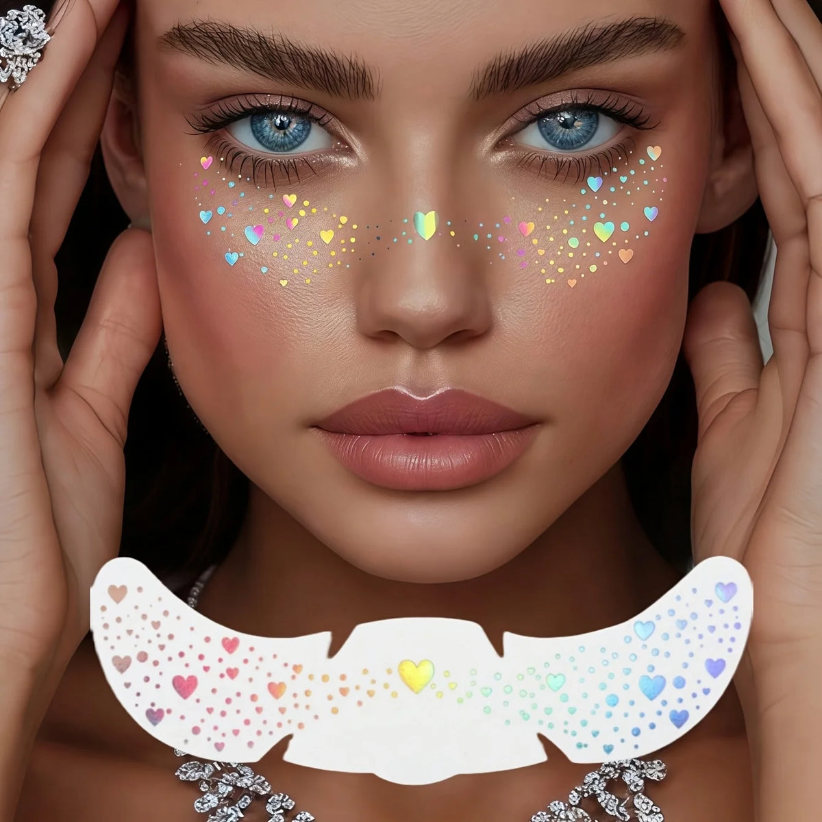 Glitter Freckle Tattoos Holographic Heart Face Stickers Waterproof Zpaxo