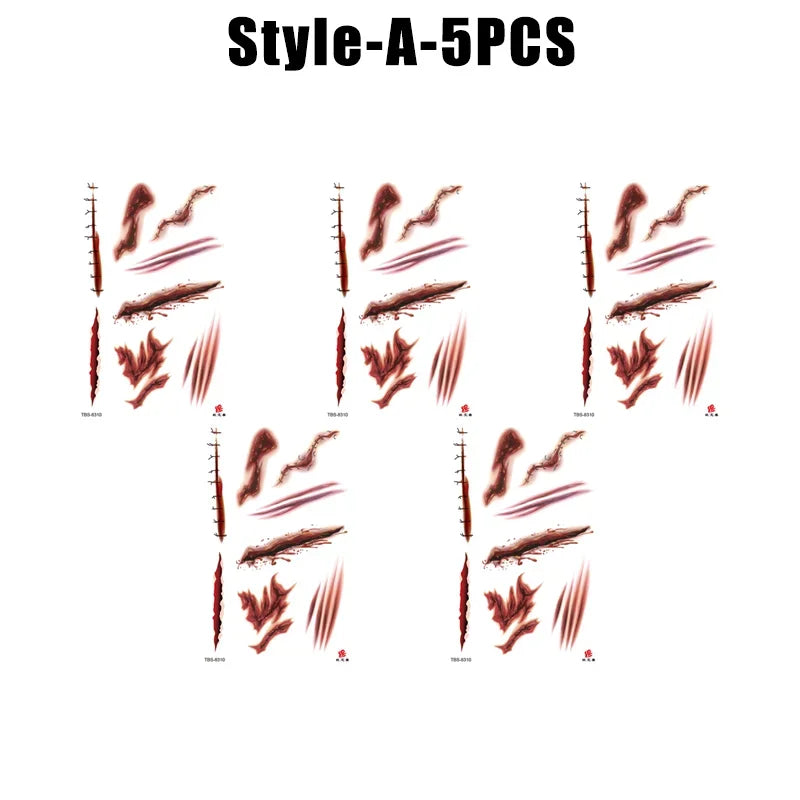 Realistic Horror Fake Wound Temporary Tattoos Gruesome Gore Scars Zpaxo A-5PCS
