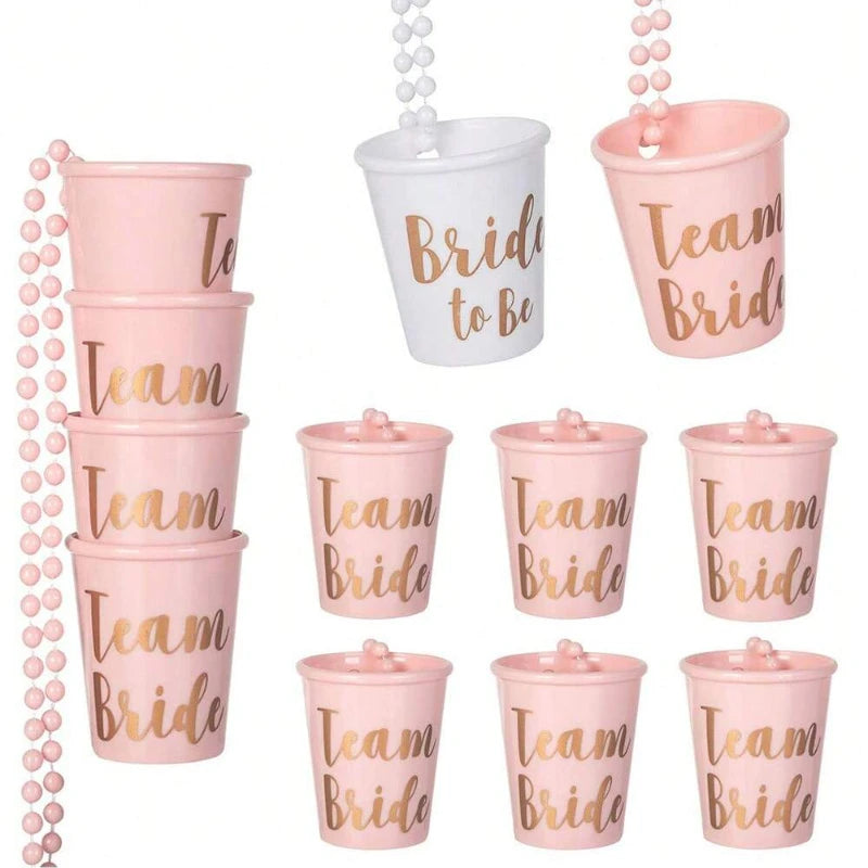 Team Bride Cups Be Plastic Shot Glasses Necklace Wedding Bridal Zpaxo Bride 12pcs