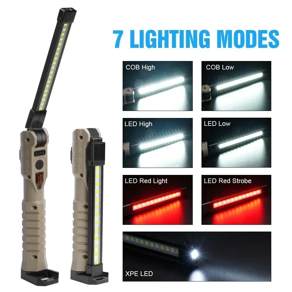 Folding COB XPE LED Work Light Handheld Flashlight Built-in Battery Zpaxo