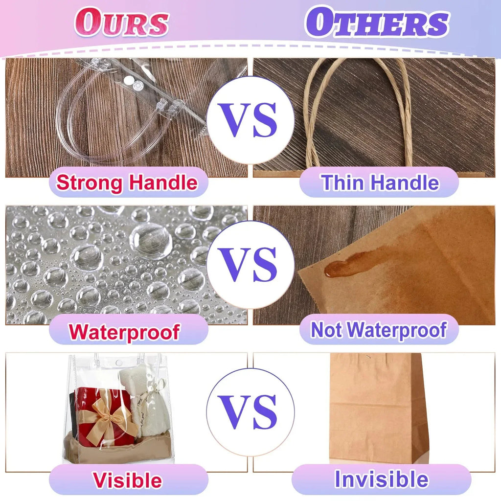 Lot Transparent Soft PVC Tote Packaging Bags Hand Loop Clear Plastic Zpaxo
