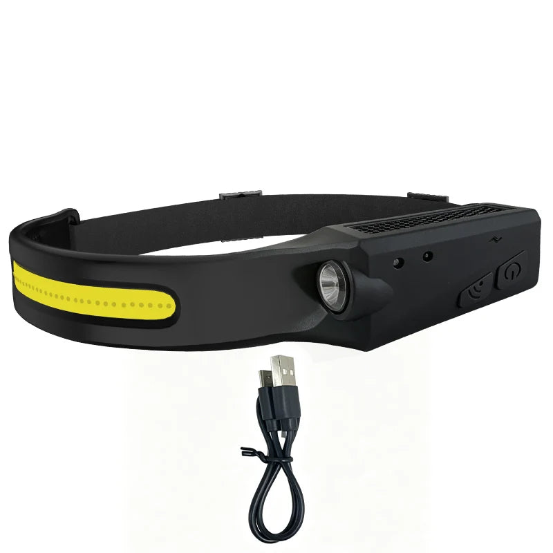 COB LED Headlamp Sensor Headlight Built-in Battery Flashlight USB Zpaxo 1pc black