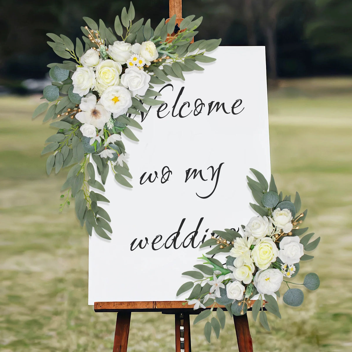 White Faux Arch Flower 2 Wedding Welcome Signs Floral Swag Reception Zpaxo
