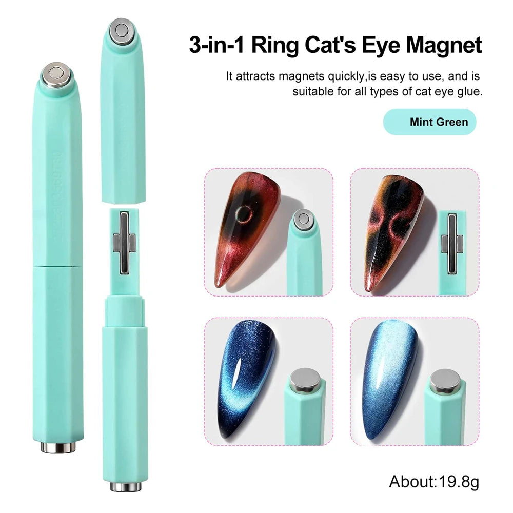 Ring Shaped Cat Magnetic Stick for 3D Circular Diagonal Effect Nails High Magnet Cat Gel Polish 3-in-1 Nail Art Manicure Tools Zpaxo Green