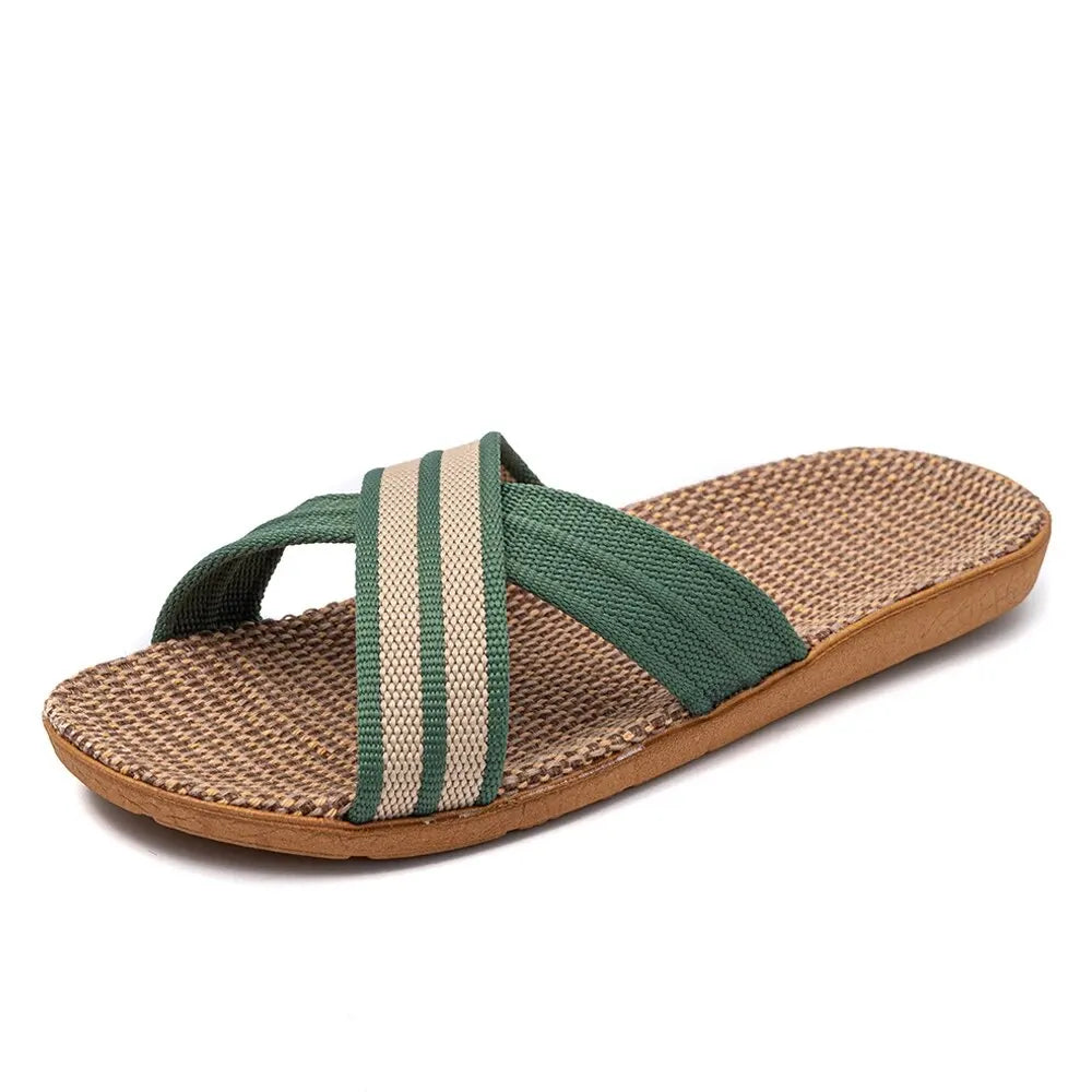 Women's Slippers Flat Sandals Linen Lightweight Casual Summer Women Zpaxo Green 35-36