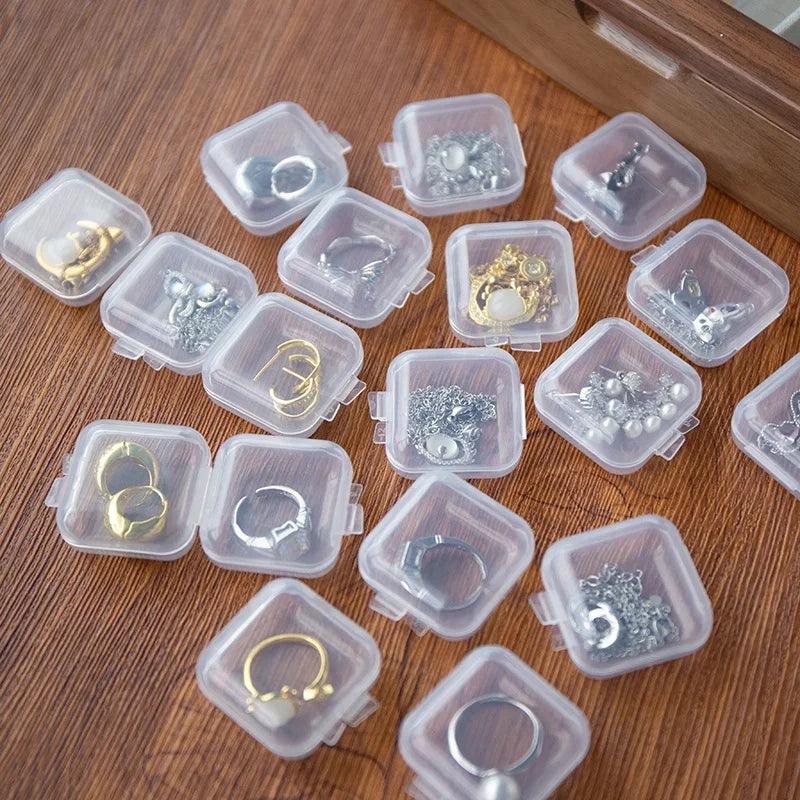 100 Mini Jewelry Storage Boxes Plastic Transparent Square Box Pill Zpaxo