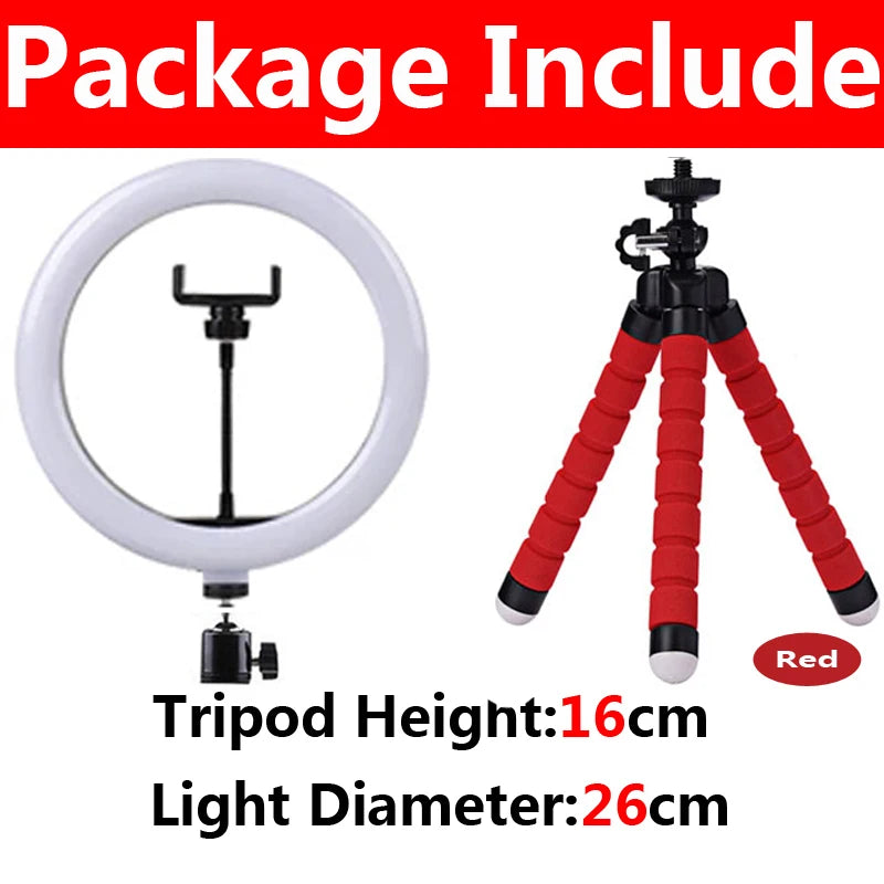 LED Photography RingLight 3 Modes Dimmable Selfie Ring Light With Tripod & Phone Stand For TikTok Video Live Makeup Fill Lamp Zpaxo A-26cm