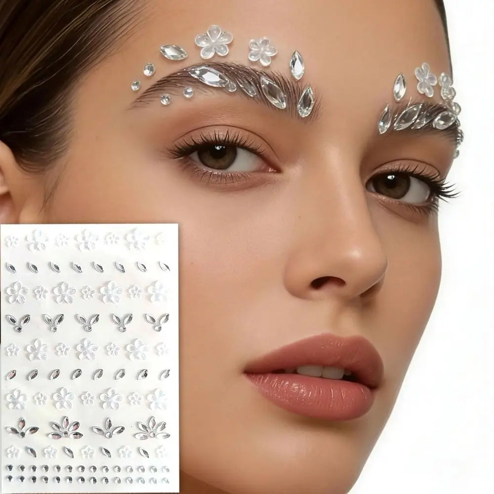 Flower Face Tattoo Sticker Pure Self-adhesive Rhinestones Jewelry Zpaxo