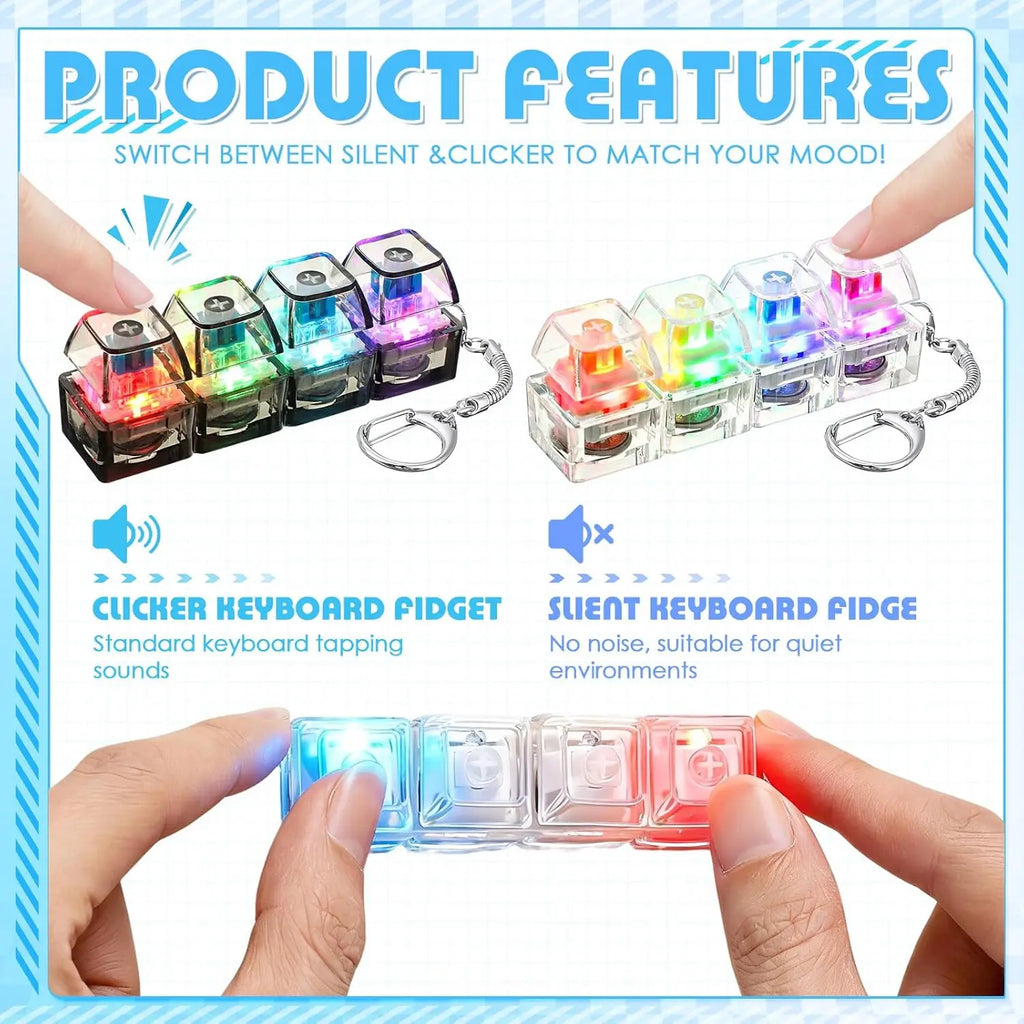 LED Light-up Keyboard Keychain Clickable Buttons Stress Relief Fidget Zpaxo