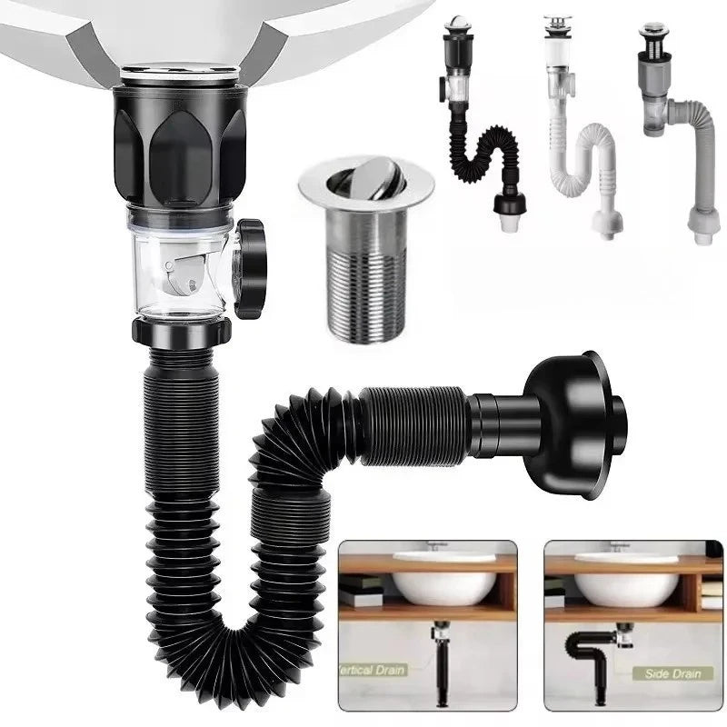 ABS Kitchen Sink Drain Pipe Adjustable P-trap Odor Clog Proof Slip Zpaxo