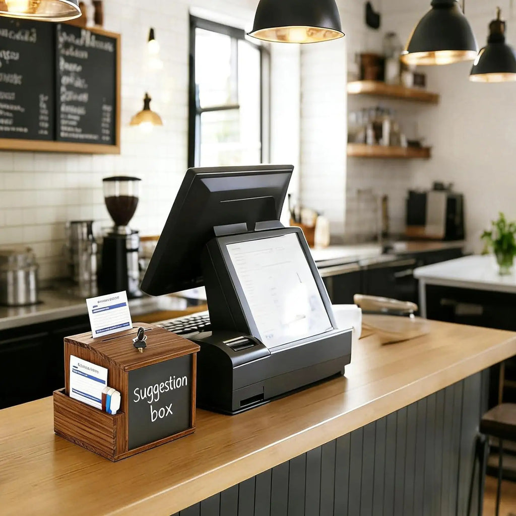 Wooden Suggestion Box Private Wall Mounted Lockable Storage Money Donation Comment Box for Cafe School Office Restaurants Bar Zpaxo