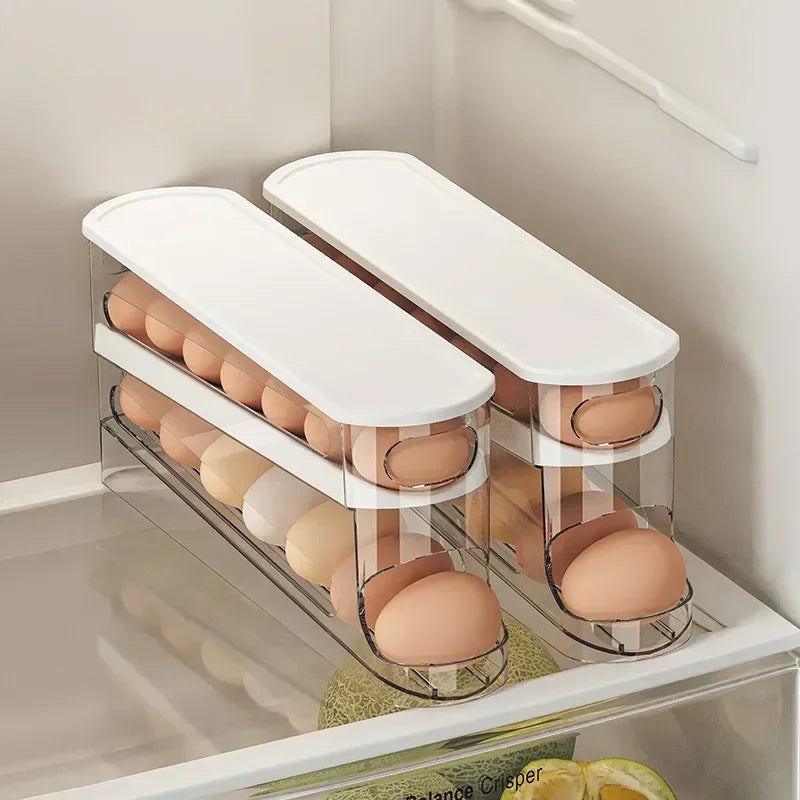 2-Tier Automatic Rolling Egg Dispenser Stair-style Storage Organizer Zpaxo