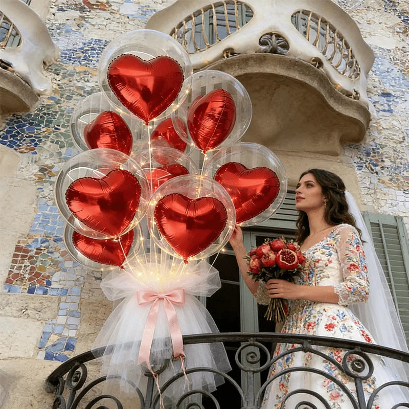 Transparent Bubble Red Heart Balloon Bundle Wedding Valentine's Heavy Zpaxo