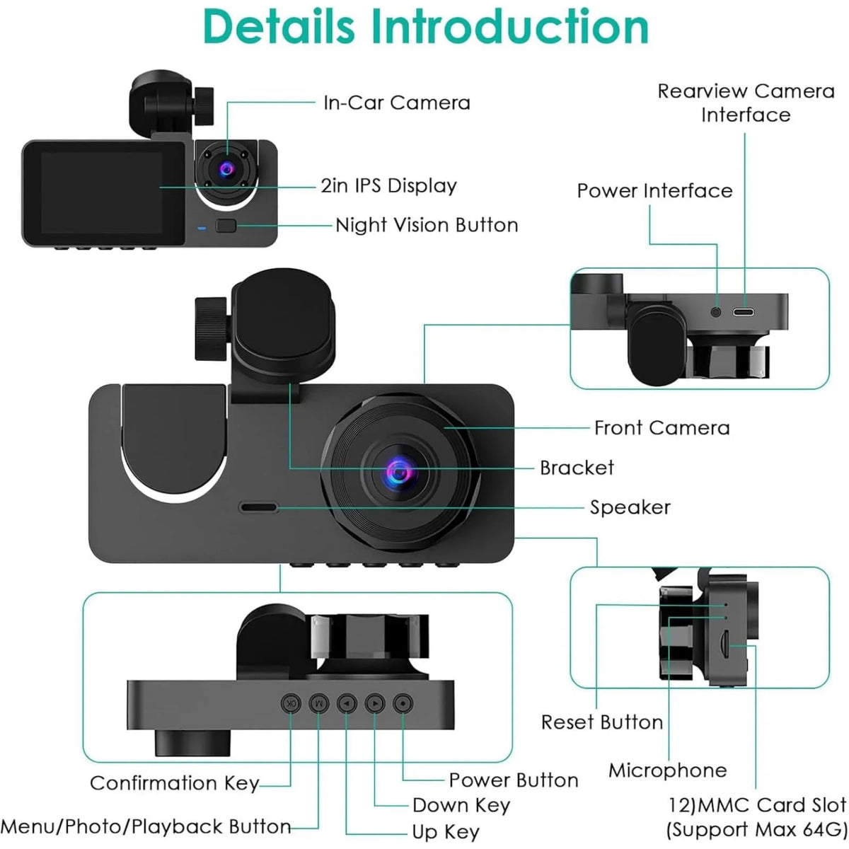 Dual Lens Wifi Dashcam 3 Channels Car Camera Video Recorder Night Zpaxo